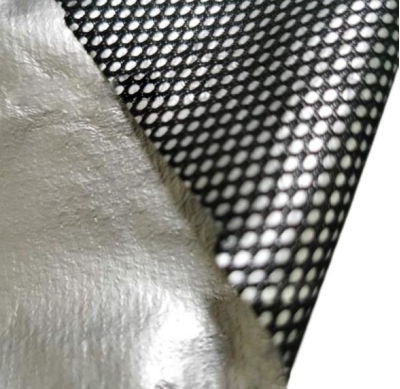 SZ YF Mesh Composite TPU Silver Film Clip Mesh Composition: Polyester Weight: 75g Yarn Count: 75D*75D 2.5ply side view